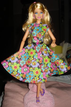 Circular skirt dress in multi-colored floral for Barbie Dolls - ed10