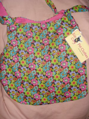 Large REVERSABLE Pet dress in multi-colored floral on black print - dd05