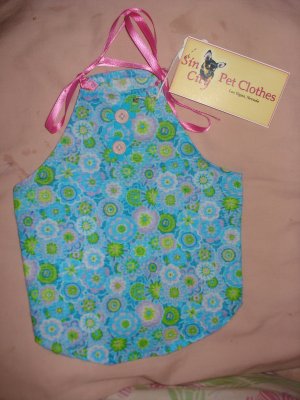 Small size pet dress in blue floral with pink ribbon ties - dd01