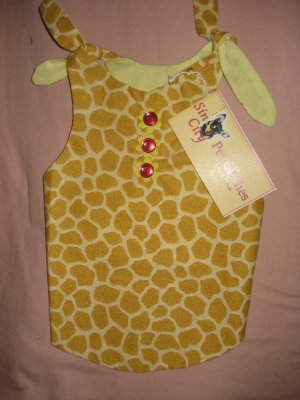 Medium REVERSABLE pet dress in yellow & brown Giraffe print - dd04