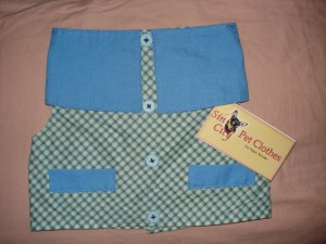 X-Small blue and white checked print pet shirt / vest - dd08