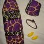 Purple & black ethnic animal print skirt, top and headband for Barbie - ed75