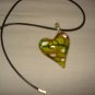 Yellow and green off-set puffed glass heart pendant and earring set - eg09