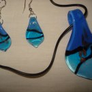 Blue & black glass teadrop necklace and earring set - eg01