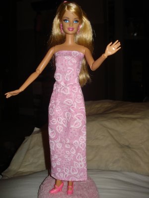 Pink leaf patterned long skirt and top set for Barbie Doll - ed52