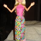 Long black floral skirt and pink halter top set for Barbie Dolls - ed51