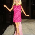 Hot pink animal print dress with matching headband for Barbie Doll - ed58