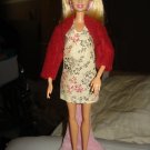 Short beige print dress and maroon jacket for Barbie Doll - ed50