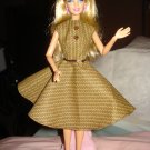 Circular skirt dress in brown and yellow wavy striped pattern for Barbie Dolls - ed21