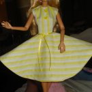 Circular skirt dress in yellow and white stripe fabric for Barbie Dolls - ed17