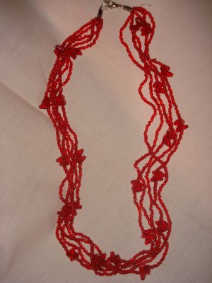 Red multi-strand hand beaded 18-inch necklace - eg14