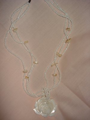 Pearl & hand carved Abalone shell Lotus blossom necklace - eg13