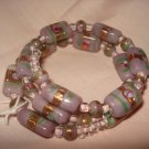 Lilac and gold beaded memory wire wrap bracelet - eg18