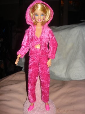 Hot pink velour 3-piece jogging suit set for Barbie Dolls - ed110