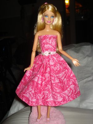 Bright pink swirl print semi-formal dress for Barbie Dolls - ed127