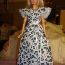 White & blue fruit print long wrap dress for your Barbie Dolls - ed133