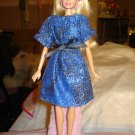 Blue and gold print easy on peasant dress for Barbie Dolls - ed134