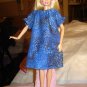 Blue and gold print easy on peasant dress for Barbie Dolls - ed134