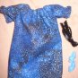 Blue and gold print easy on peasant dress for Barbie Dolls - ed134