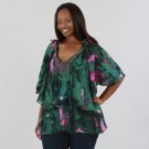 Madison Paige Mixed Print Layered Tunic with Detachable Silver Necklace