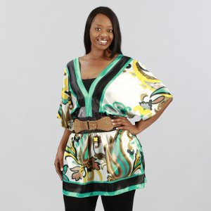 Women's Plus Size Belted Top With Paisley Print  size 1x- 3x