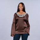 Kaelyn Max Plus Size Scoop Neck Silver Sequined Blouse with Bell Sleeves