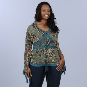 Kaelyn Max Plus Size 2-Piece Patterned Tunic in Teal and Brown