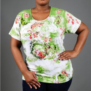Rochelle Plus Size Top With Unique Sage and Rose Print