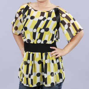 Kaelyn Max Missy Polka-Dot & Striped Off the Shoulder Sheer Blouse