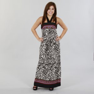 JFW Halter Tie Maxi with Jewel Tones and Modern Print
