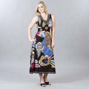 Meetu Magic Vibrant Empire Waist Maxi in Black and Fuchsia
