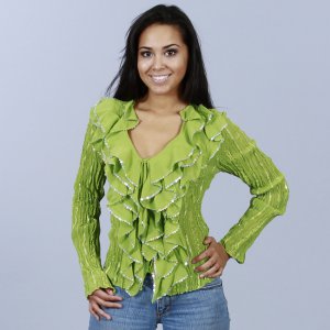 Kaelyn Max Classic Junior Blouse with Front Ruffles and Embellishment