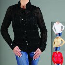Kaelyn Max Missy Long Sleeve Sheer Sequined Blouse