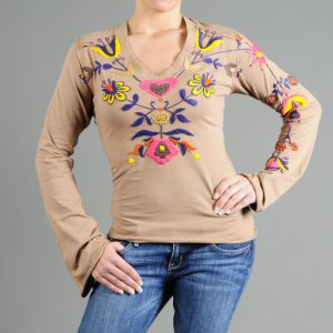 Charlette Russe Missy V-Neck Top with Colorful Embroidery