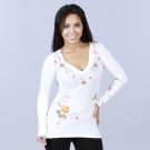 Antoinette C. Missy V-Neck Designer Top with Detailed Embroidery