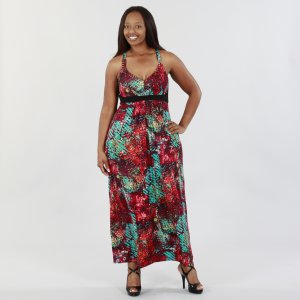 JFW Plus Size Stylish X-Back Maxi in Vibrant Color