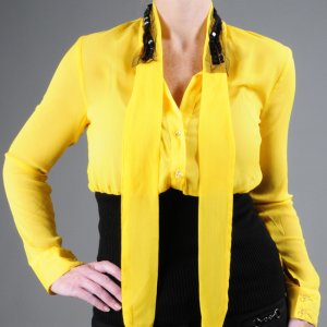 Kaelyn Max Missy Yellow Tie It Up Button Down Blouse