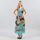 Magic Multi Colorful Empire Waist Maxi in Brown & Turquiose