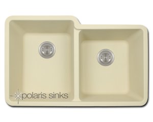 POLgranite P108 Beige Double Offset Bowl Sink
