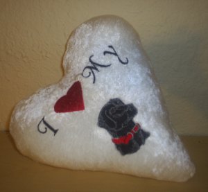 White Heart Shaped I Love My Dog Pillow - Choose Breed