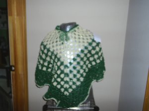 Crochet Green and Gold Short Poncho OSFM