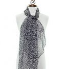 100% Silk, Women's Animal/Leopard Print Scarf Shawl - Black/Gray
