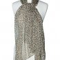 100% Silk, Women's Animal/Leopard Print Scarf Shawl - Brown