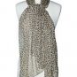 100% Silk, Women's Animal/Leopard Print Scarf Shawl - Brown