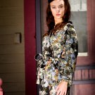 Women's Long Printed  Cotton Robe with Kimono Collar-Liao Size Extra Small (0-4)
