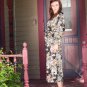 Women's Long Printed  Cotton Robe with Kimono Collar-Liao Size Extra Small (0-4)