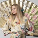 100% Silk, Women’s short robe/wrap-Partridge and Peony Size Extra Small (0-4)