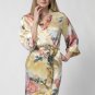 100% Silk, Women&acirc;��s short robe/wrap-Partridge and Peony Size Extra Small (0-4)