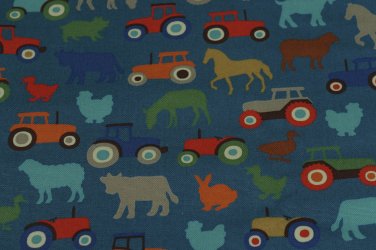 Tractor & Farmyard Blue Cotton Duck 1 M ~ Cath Kidston
