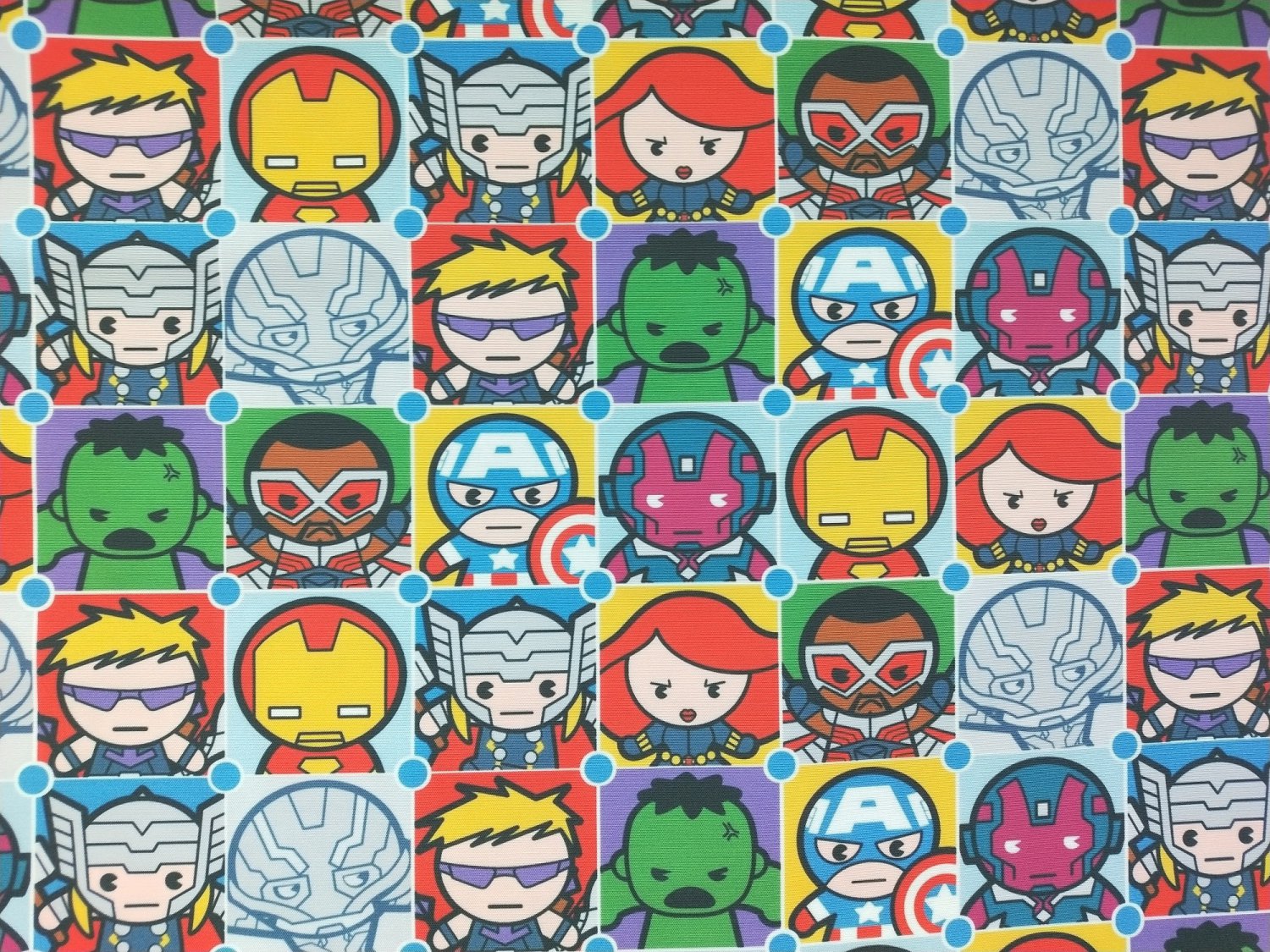 1 Yard Cute Marvel Characters Squares America Comics Polyester Canvas ...